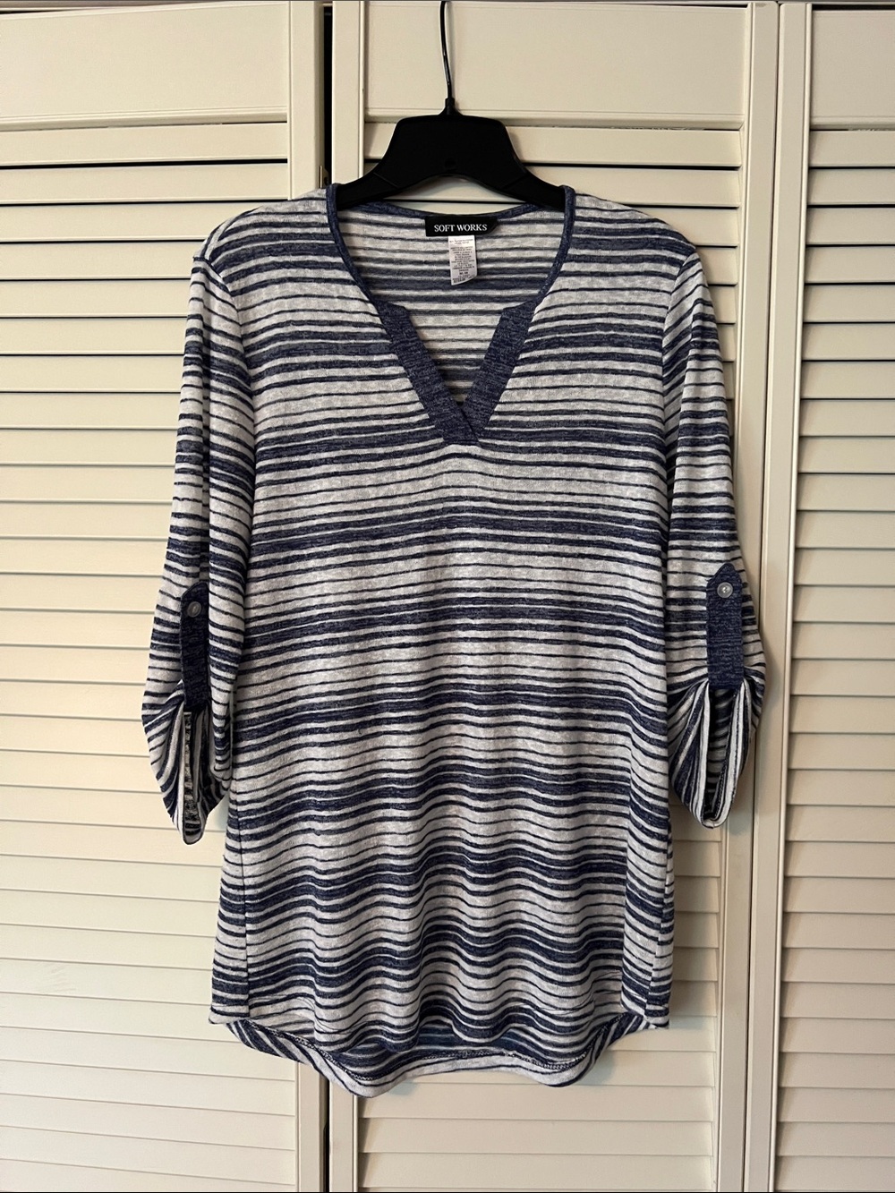 Soft Works Navy & White Striped V-Neck Tunic NWOT Medium